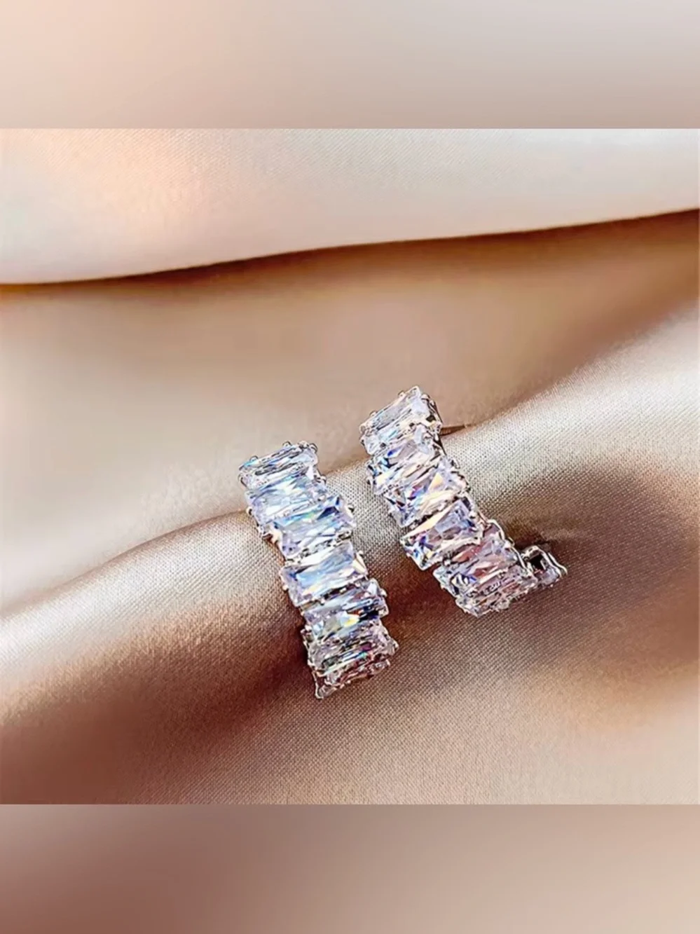 Classic Silver Crystal Hoop Earrings White